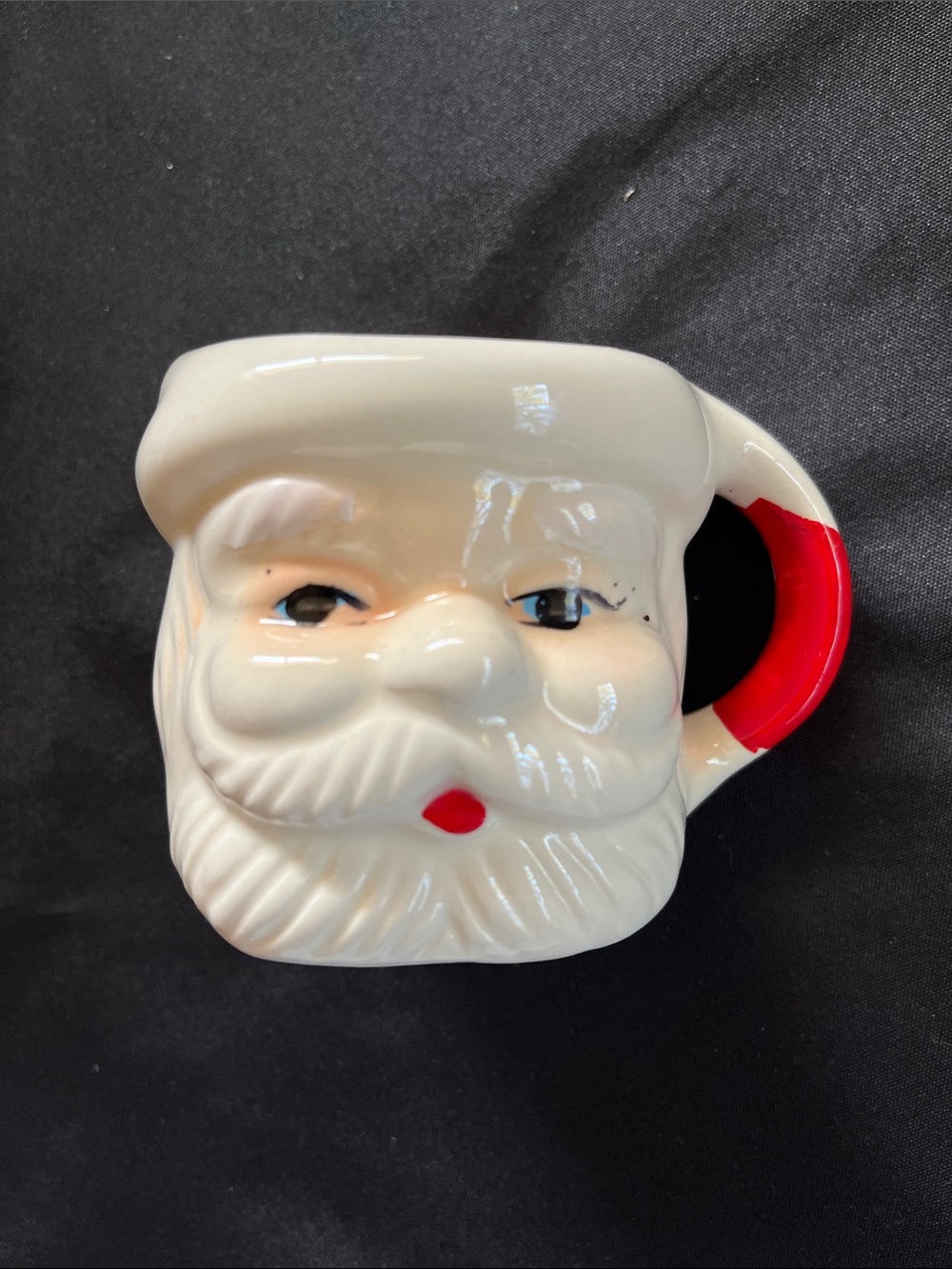Vtg Ceramic Santa Claus Face Mug Cup Chippy Paint MCM Christmas Kitsch Decor